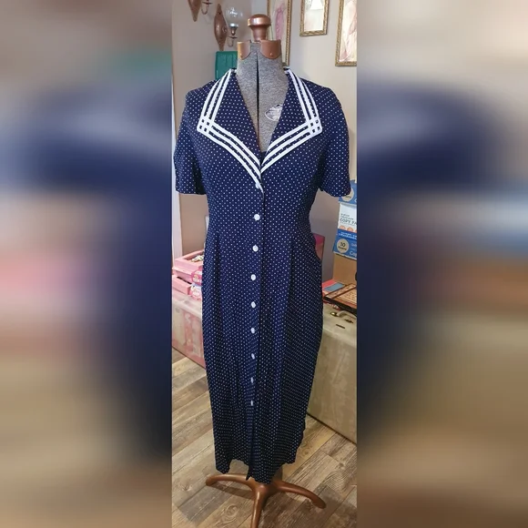 True Vintage polka dot dress miss derby petites - Picture 1 of 5